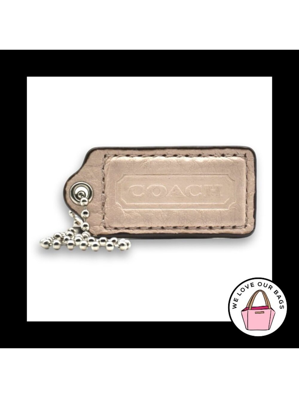 COACH HANG TAG 2" Bag Charm Keychain Fob Light Pale Pink Leather Nickel Medium